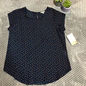 🧁🆕Lily White Blouse (Navy blue&orange polka dot)